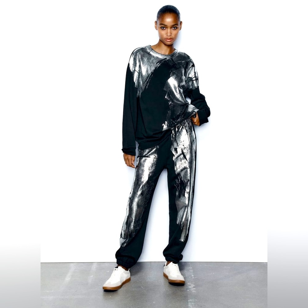 ZARA FOIL JOGGER PANTS SIZE S new without tags sweatshirt available as well